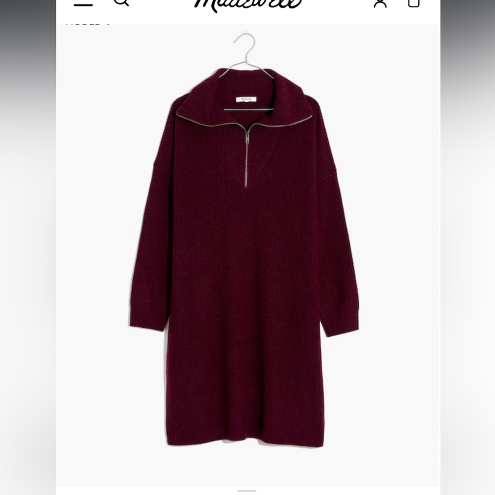 Madewell half zip wool blend Burgundy Sweater dress